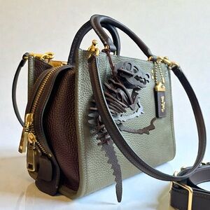 Coach Rogue 25 Color Block Satchel Amy Green and Large Dino Charm